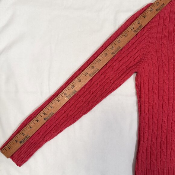 Vintage L.L. Bean Red Lambswool Blend Cable Knit Cardigan Sweater Size Small - Picture 14 of 15